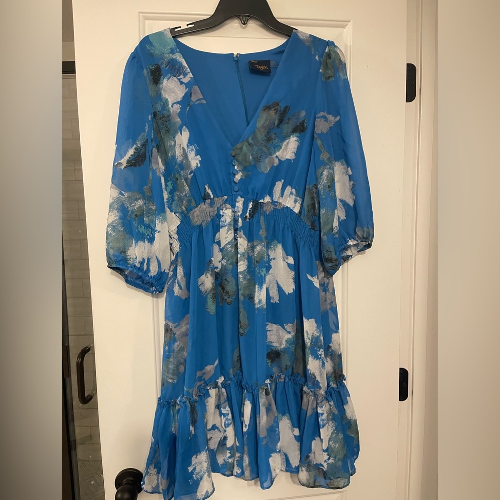Blue dress with white floral knee length